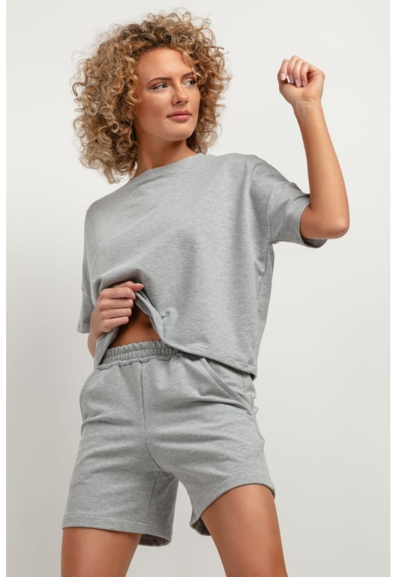 Tricou cu decolteu la baza gatului T386 gri deschis