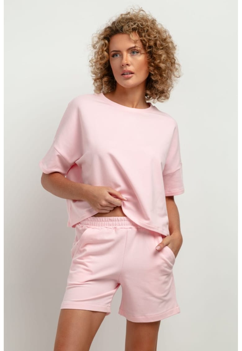 Tricou cu decolteu la baza gatului T386 roz deschis