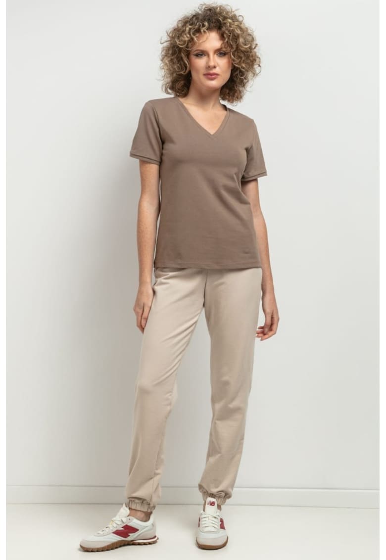 Tricou cu decolteu in V T394 maro taupe