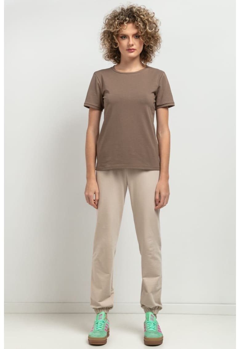 Tricou din jerseu cu decolteu la baza gatului MMM42 - cappuccino