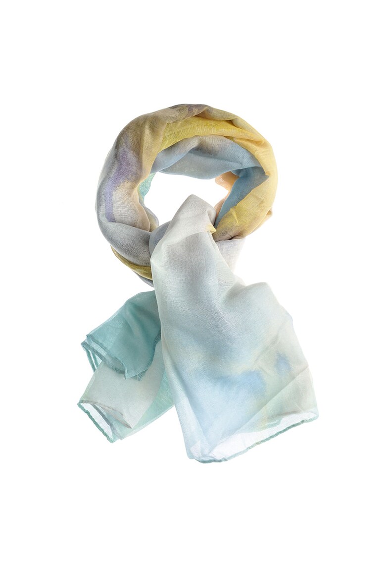 Esarfa galbena din vascoza cu nuante pastelate 70 x 180 cm
