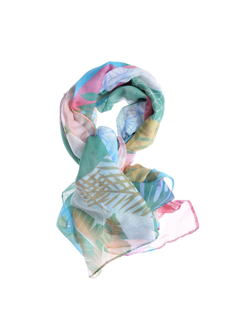 Esarfa verde din vascoza cu frunze multicolore Esarfa verde din vascoza cu frunze multicolore