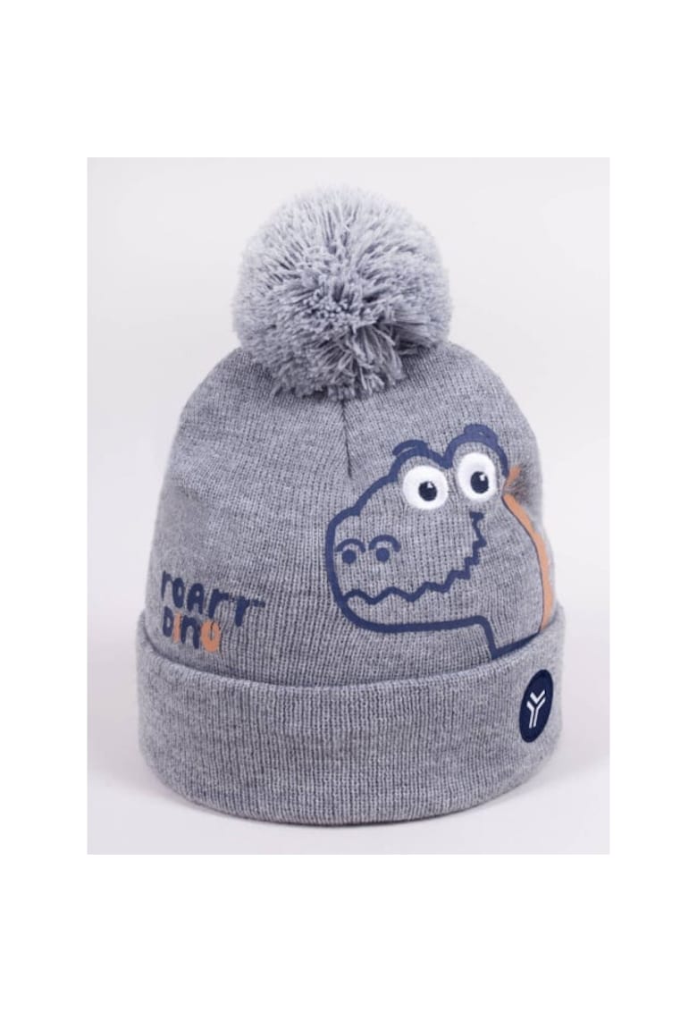 Fes De Iarna Pentru Baietei Cu Pompon - Model Dino - Gri - Uni - Poliester - Acril - Baieti - Gri -