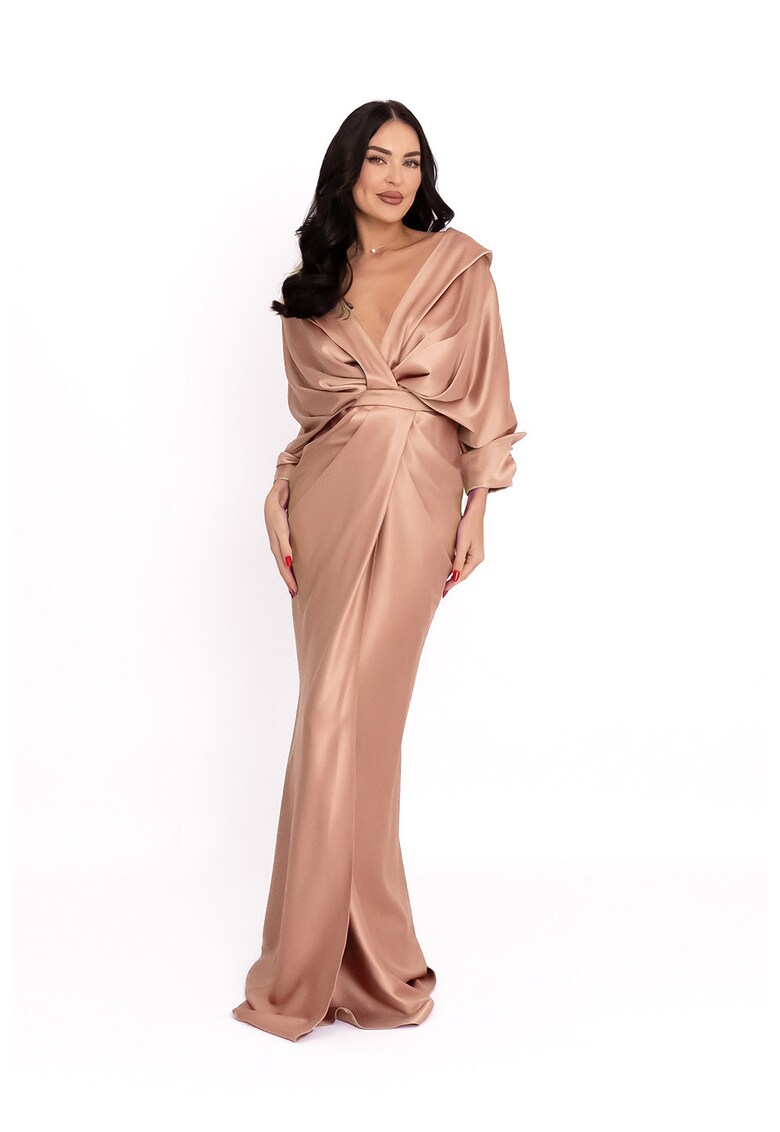 Rochie lunga drapata cu decolteu in V