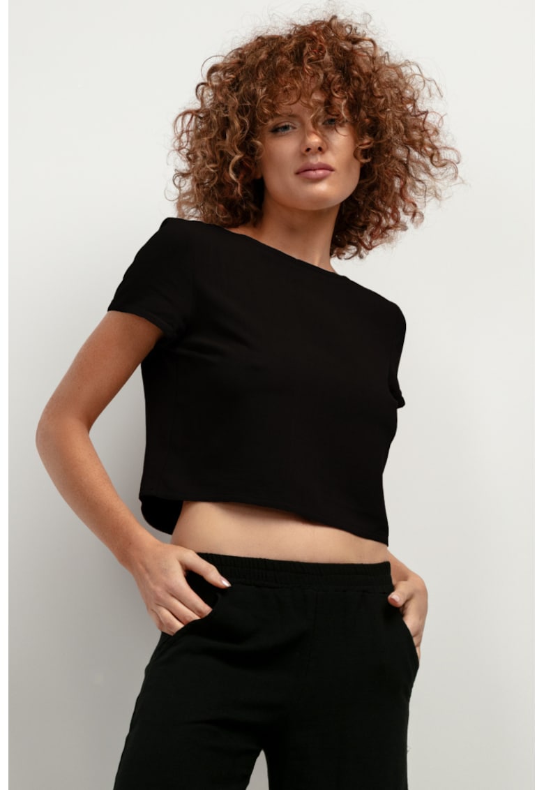 Tricou crop din amestec de in T401 negru