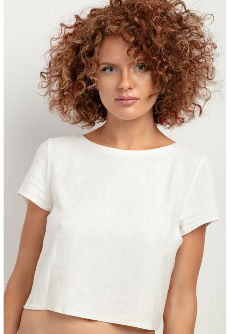Tricou crop din amestec de in T401 alb