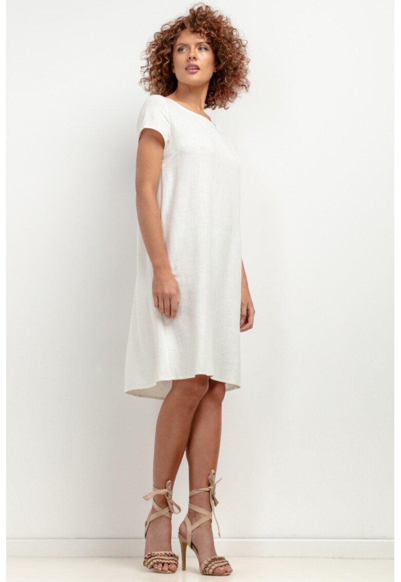 Rochie lejera din amestec de in - cu pliu pe spate T403 alb nisip