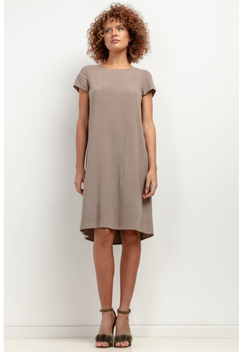 Rochie lejera din amestec de in - cu pliu pe spate T403 - taupe