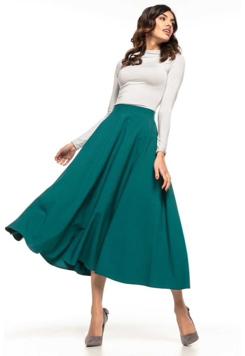 Fusta midi cu croiala pe bie si talie inalta T260 - verde persan