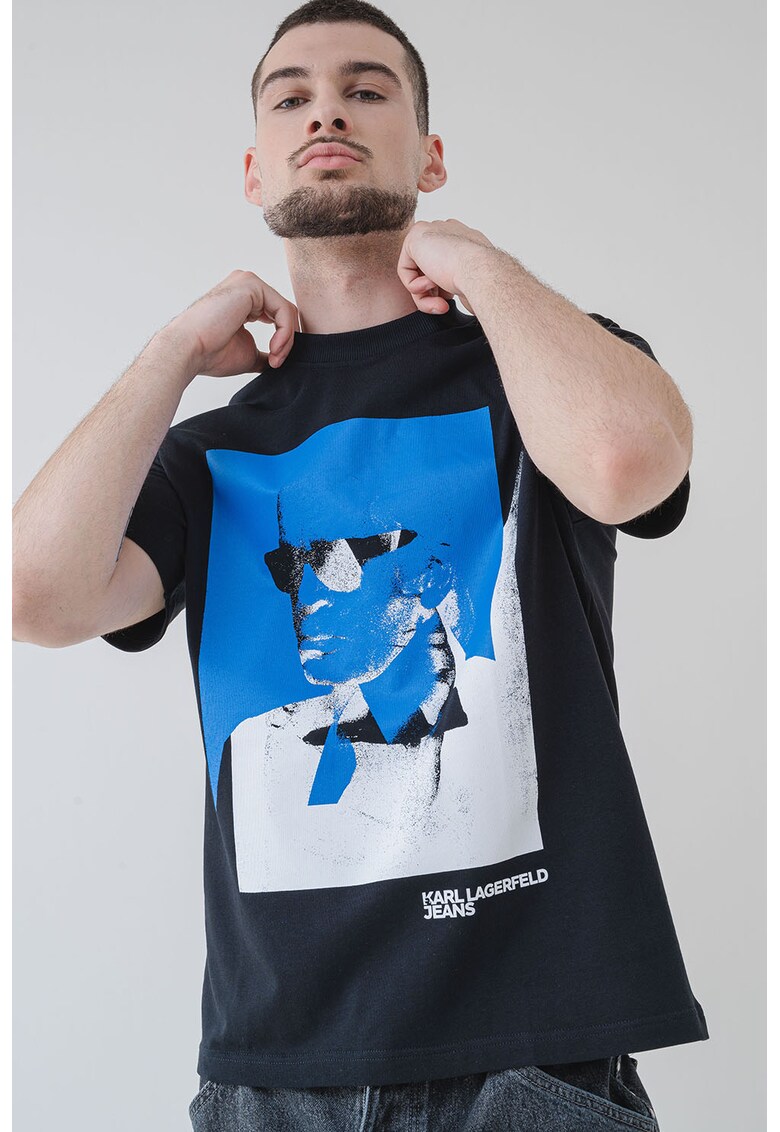 Tricou de bumbac organic cu logo - Negru/Albastru royal