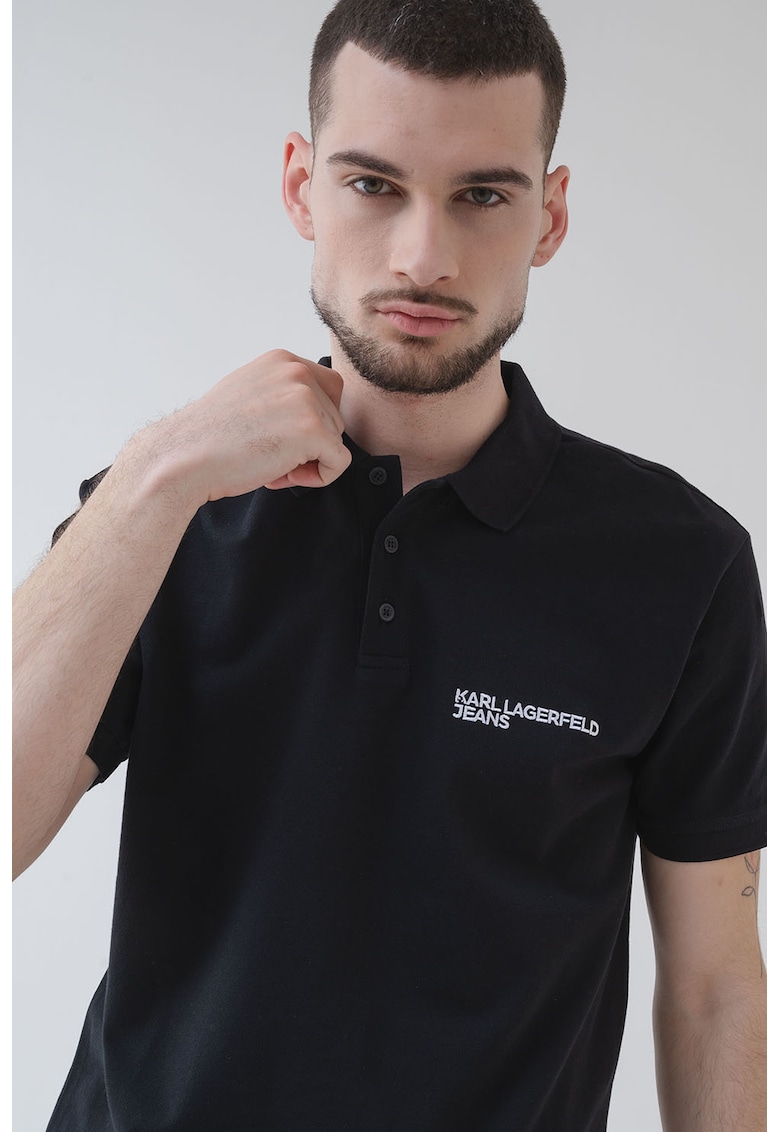 Tricou polo de bumbac cu logo - Alb/Negru