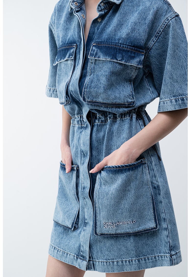 Rochie mini de denim din amestec de bumbac organic - Albastru melange