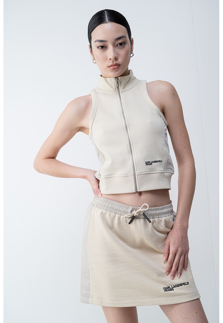 Top crop din amestec de bumbac organic cu fermoar