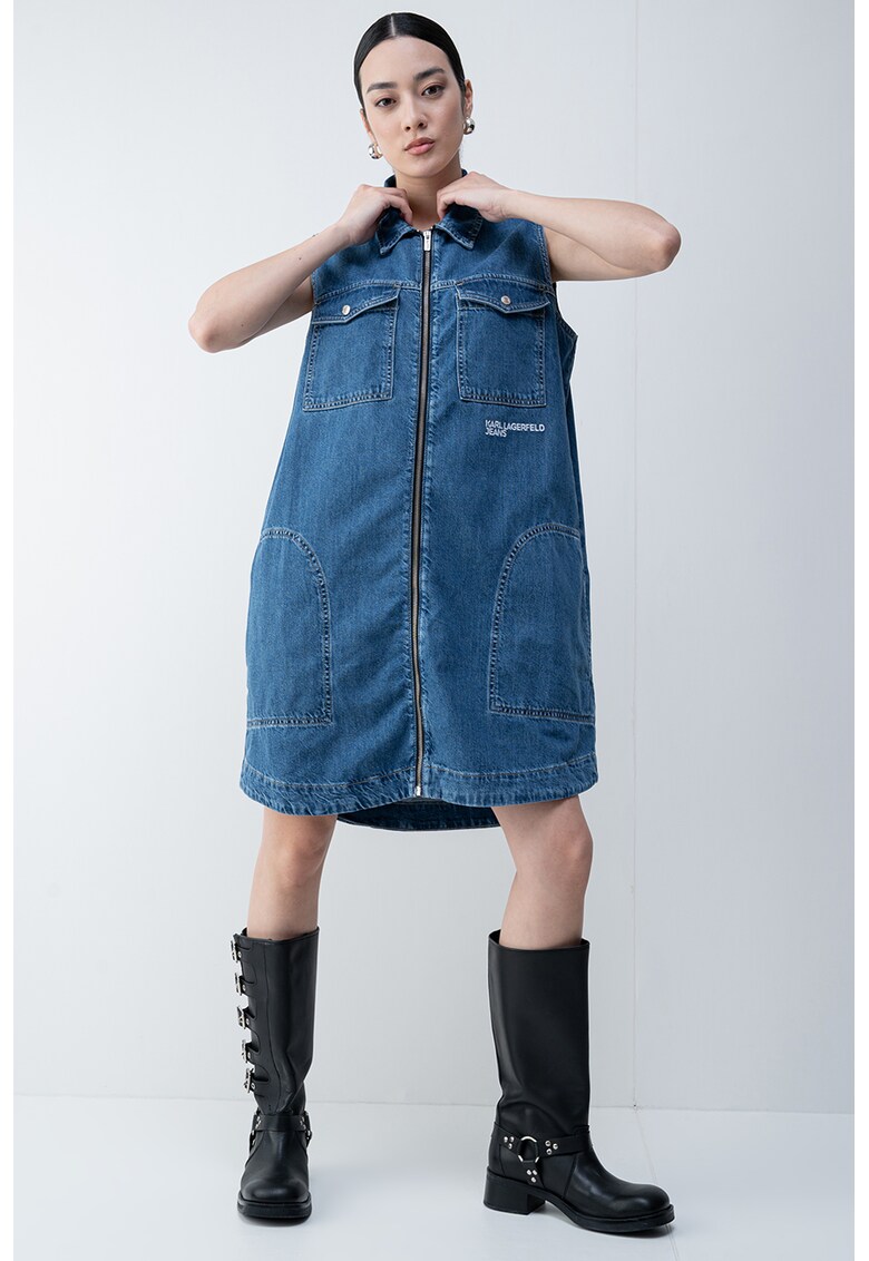 Rochie din denim de bumbac organic - Albastru melange