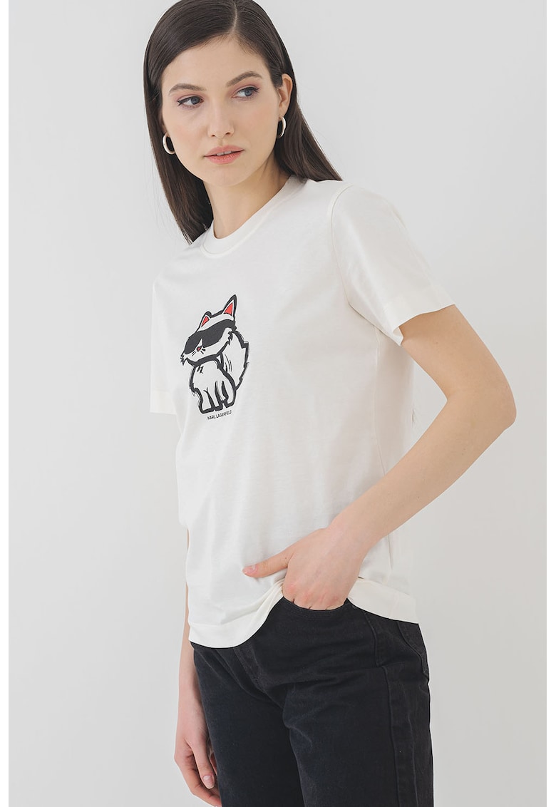 Tricou de bumbac organic cu imprimeu - Alb fildes