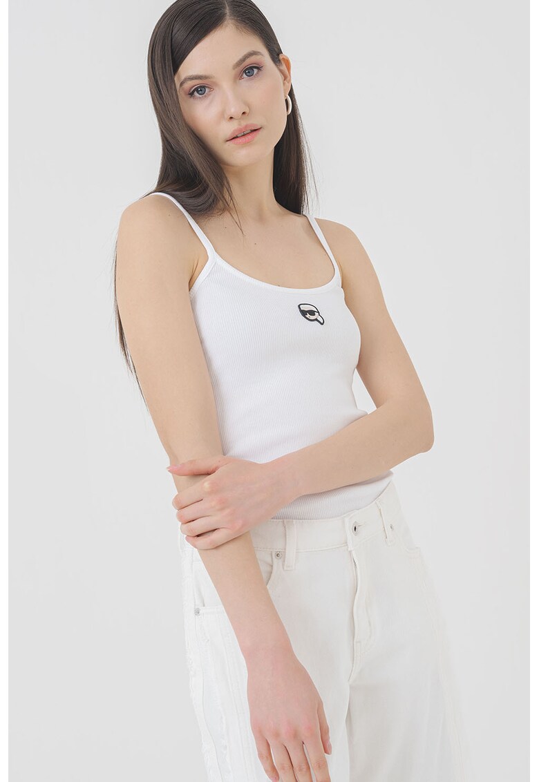 Top cu decolteu rotund si bretele inguste - Alb/Negru