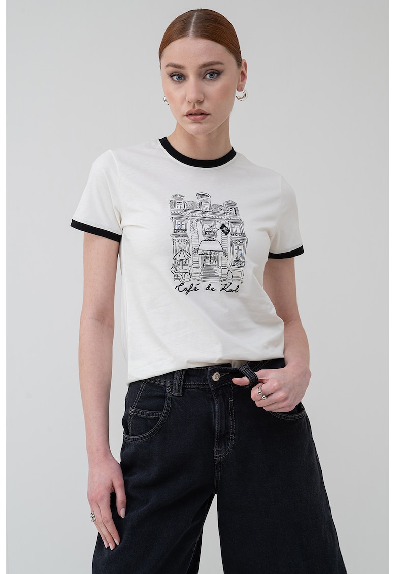 Tricou cu imprimeu grafic - Negru/Alb murdar