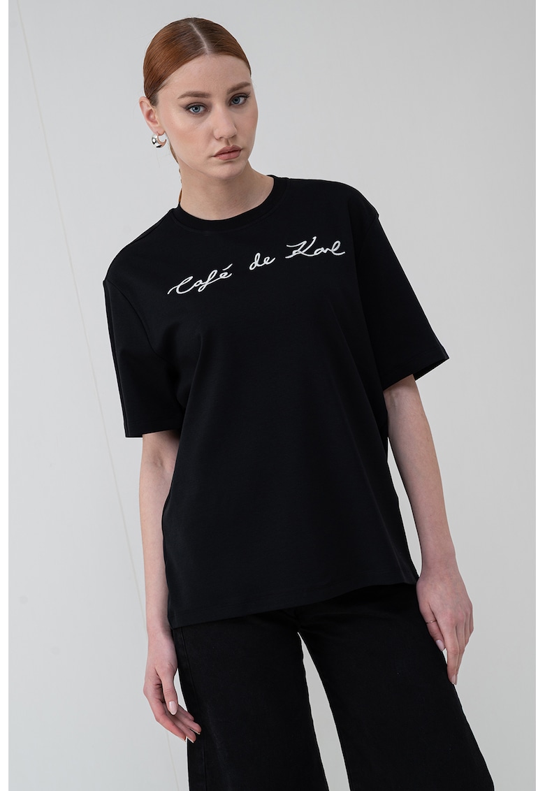 Tricou de bumbac organic cu imprimeu text - Alb/Negru