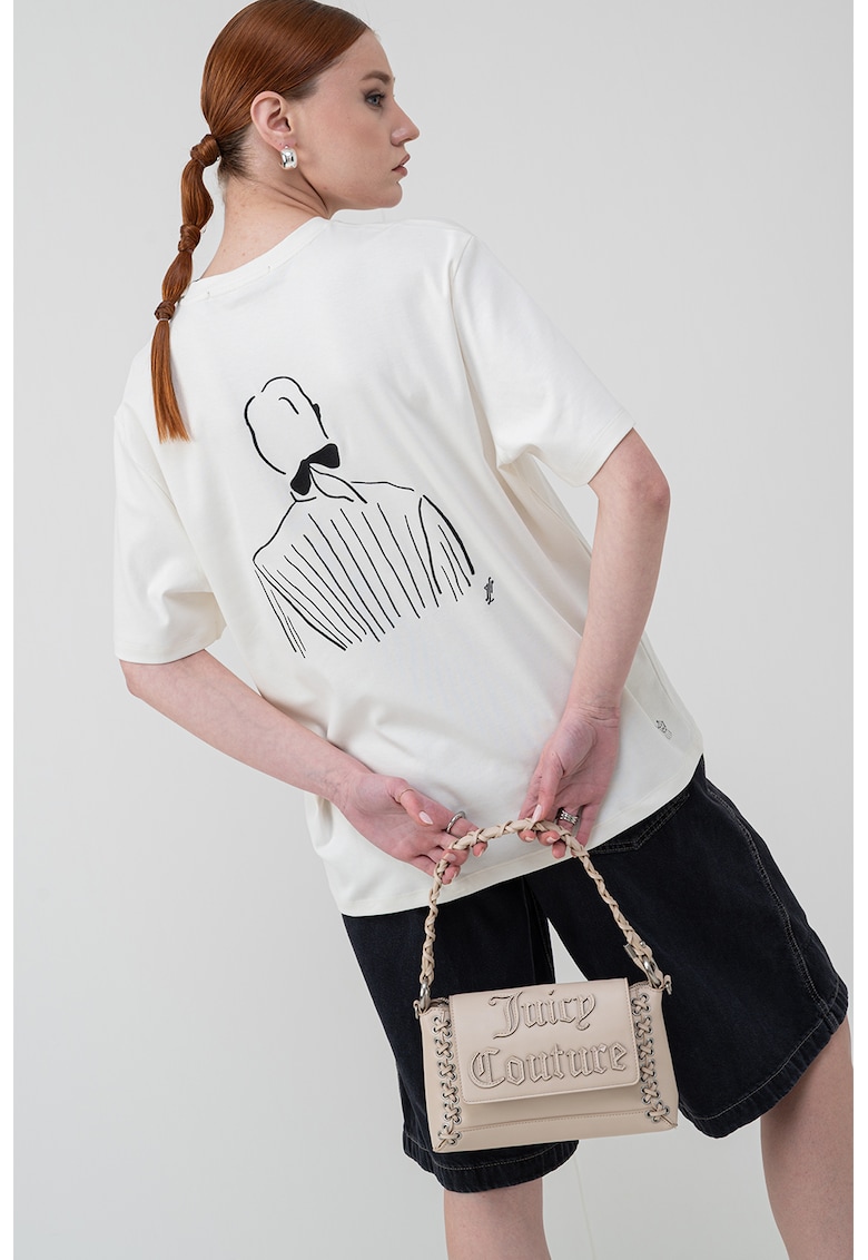 Tricou de bumbac organic cu imprimeu grafic - Crem