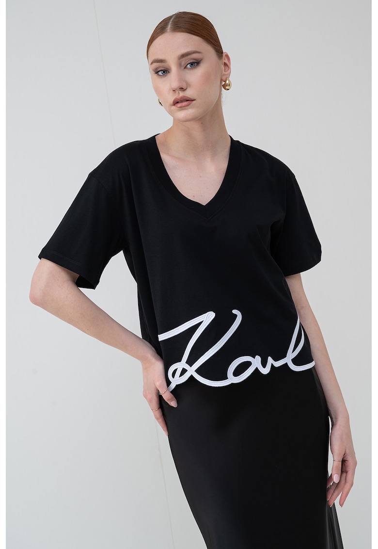 Tricou supradimensionat Signature - Alb/Negru stins