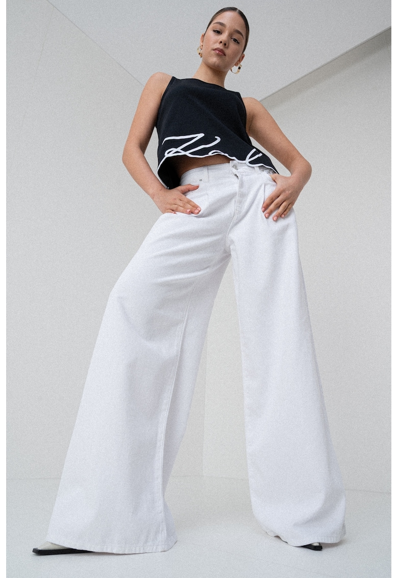 Blugi cu croiala ampla si talie inalta - Alb