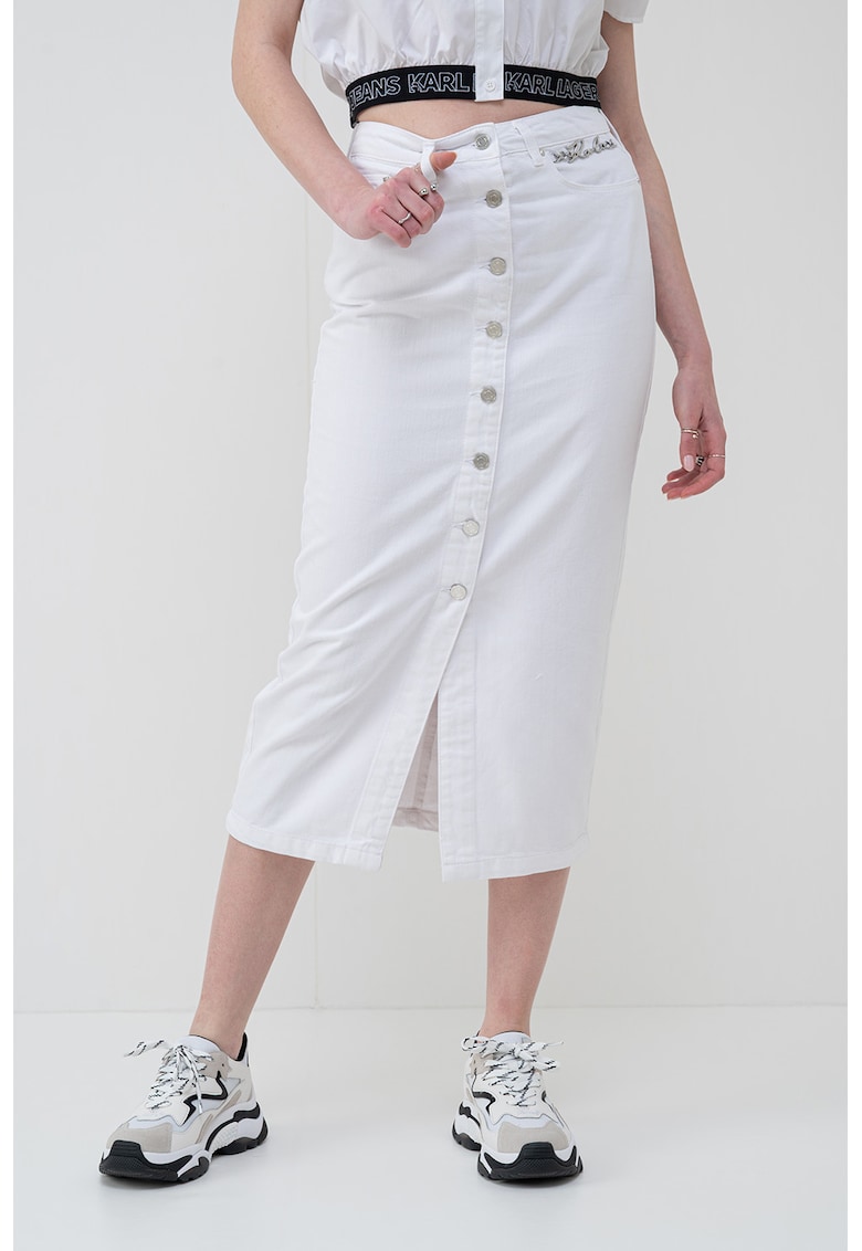 Fusta midi din denim cu nasturi