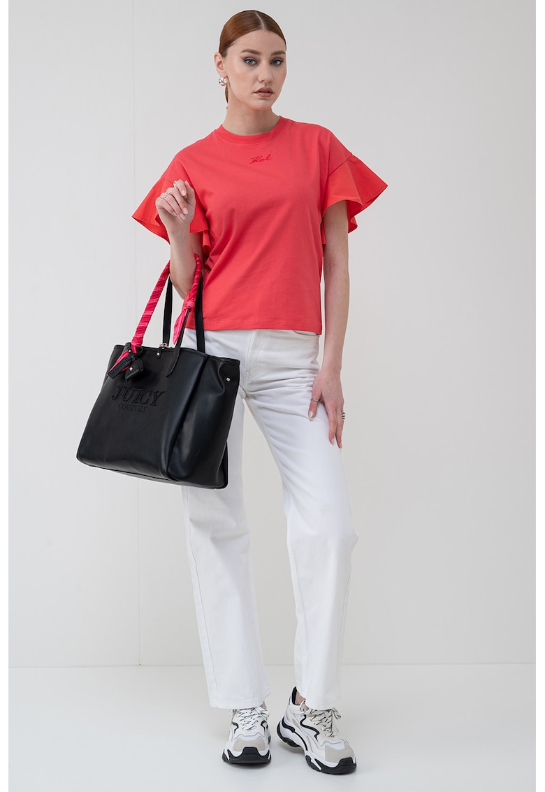 Tricou din amestec de bumbac organic cu decolteu la baza gatului