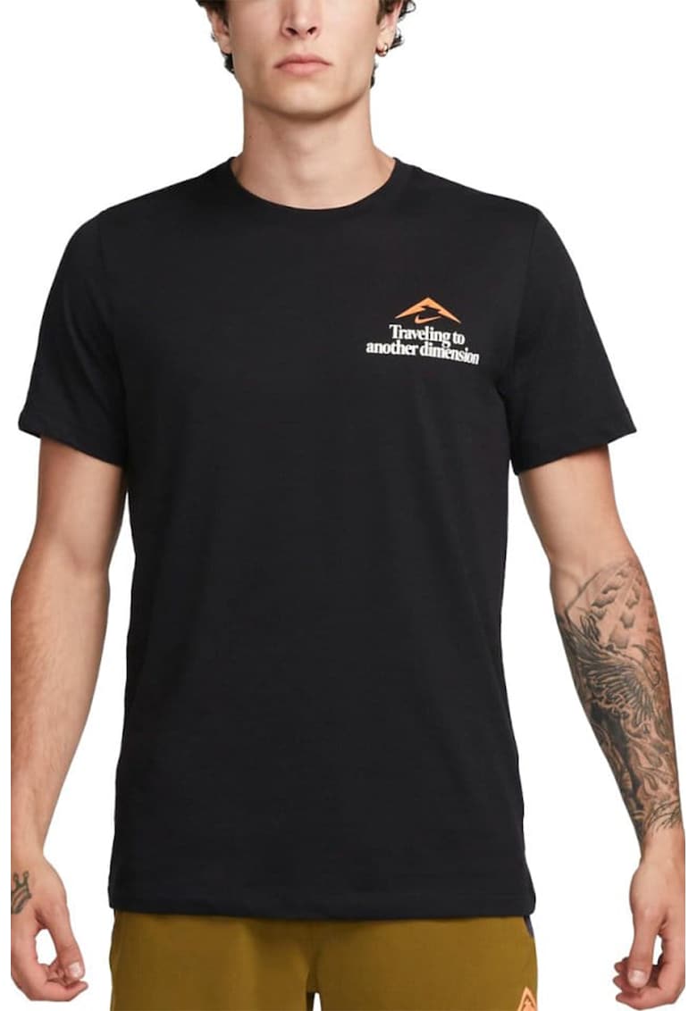 Tricou cu decolteu la baza gatului pentru alergare Dri-Fit - Negru