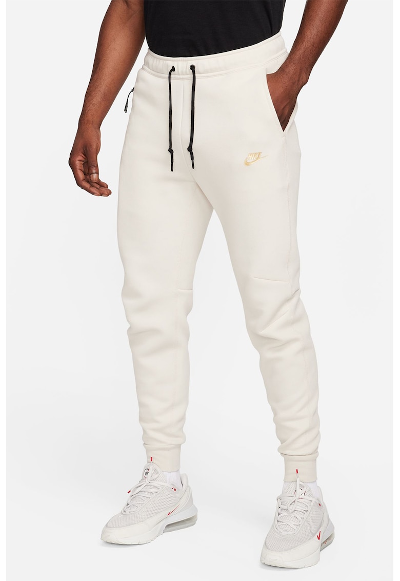 Pantaloni de trening din amestec de bumbac cu logo Tech - Alb murdar