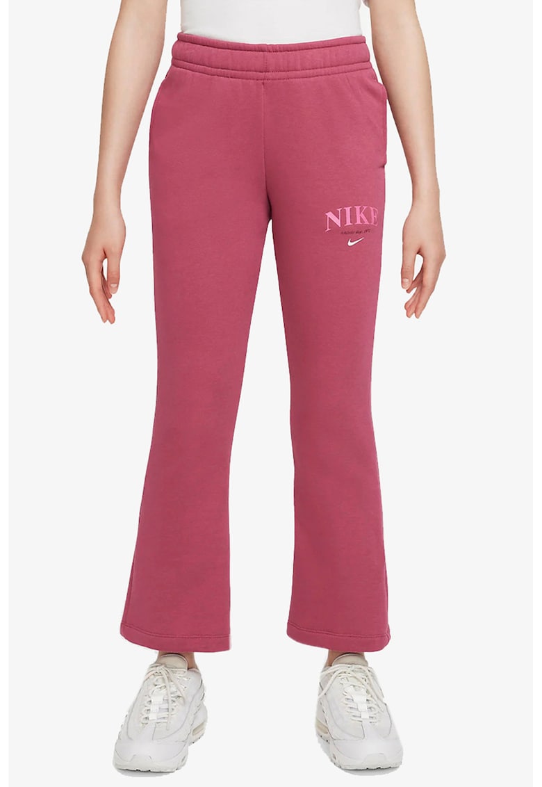 Pantaloni de trening evazati cu detaliu logo - Rosu