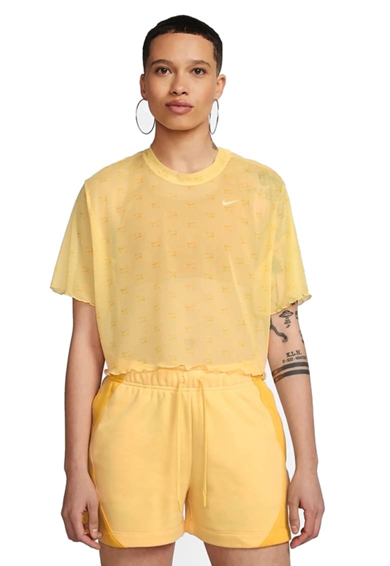 Tricou crop din plasa cu imprimeu logo Air