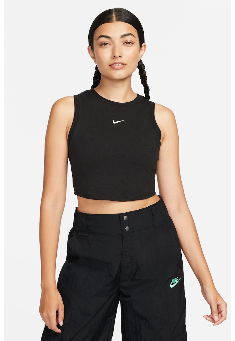 Top crop din amestec de lyocell cu detaliu logo