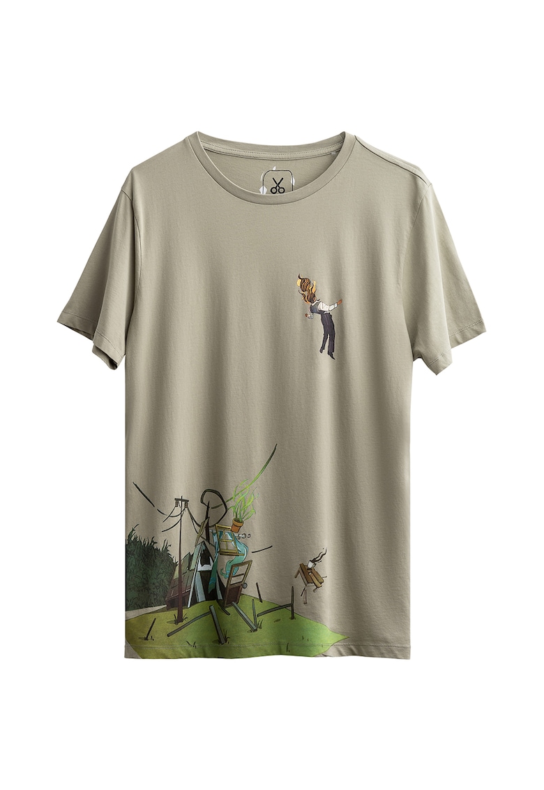 Tricou unisex cu imprimeu - Verde sparanghel/Albastru petrol