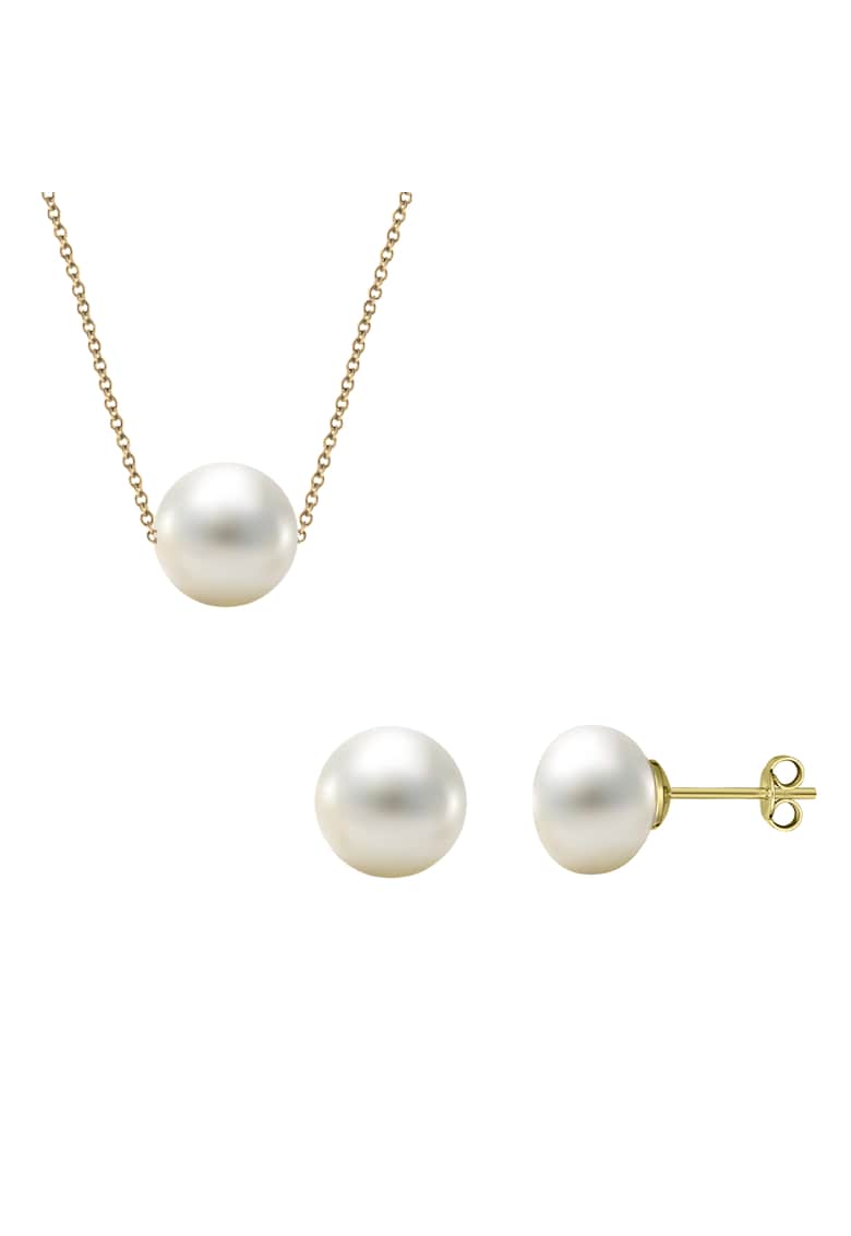 Set Aur 585 -14K si perle de cultura - cercei cu perle 7mm si colier cu perla 8mm - lant 42 cm