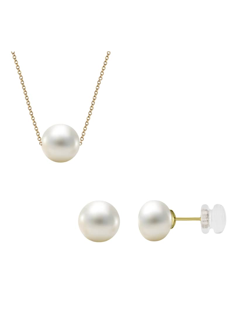 Set Aur 585 -14K si perle de cultura - cercei cu perle 7mm si colier cu perla 8mm - lant 42 cm