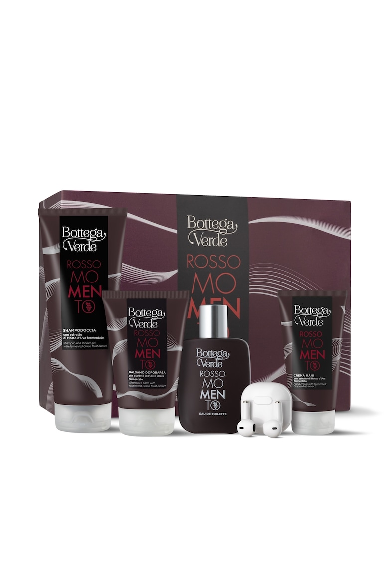 Set cadou ingrijire corp barbati cu extract de struguri - Rosso Momento - 200 ML - 2x75 ML - 50 ML -