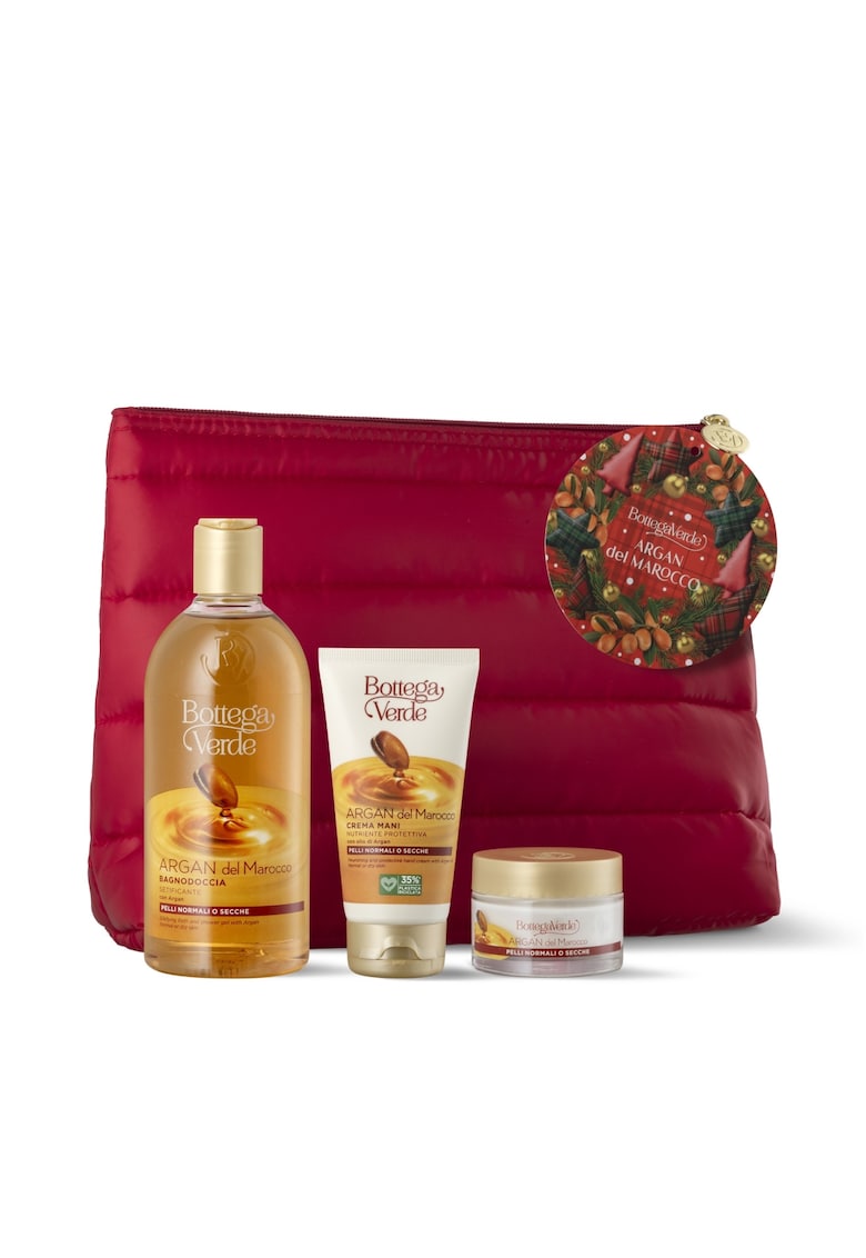 Set Cadou Ingrijire Delicata Corp -  Gel de Dus - Crema de Maini si Crema de Fata - cu Aroma Orientala de Argan - in Ambalaj Textil - Argan del Marocco - Hidrateaza si Curata Pielea - Ideal pentru Ingrijire Zilnica - 400 ML - 50 ML - 75 ML