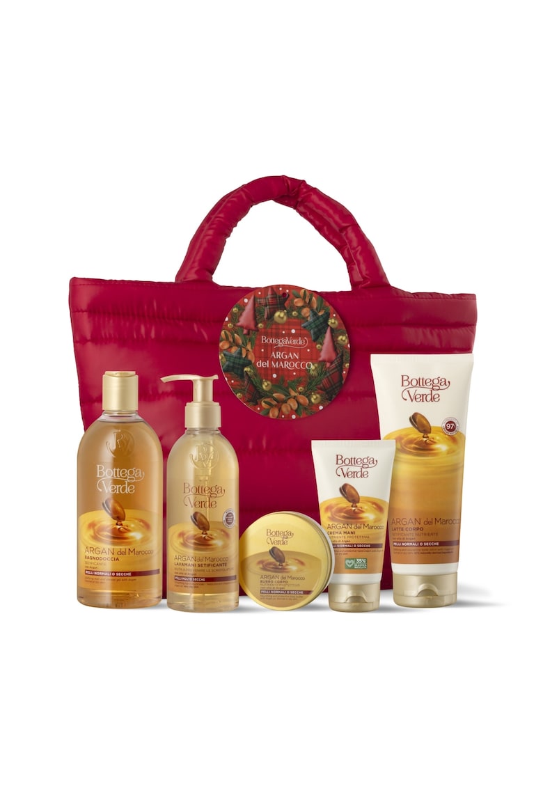 Set cadou ingrijire completa corp - cu extract de argan - in ambalaj textil - Argan del Marocco - 200 ML - 250 ML - 400 ML - 50 ML - 75 ML -