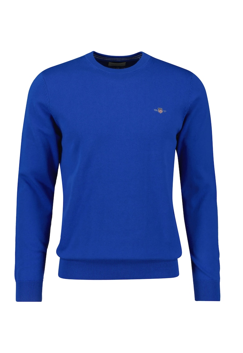 Pulover tricotat fin cu decolteu la baza gatului - Albastru royal