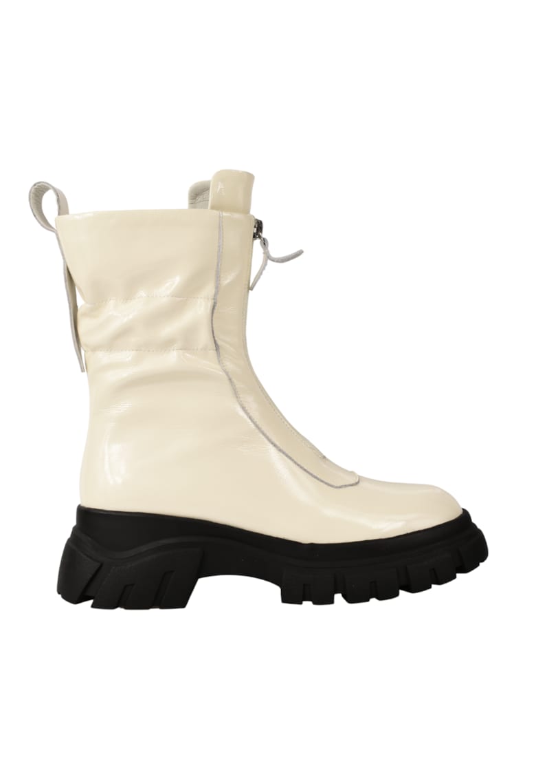 Ghete casual - dama -  DL50045B alb - piele lacuita