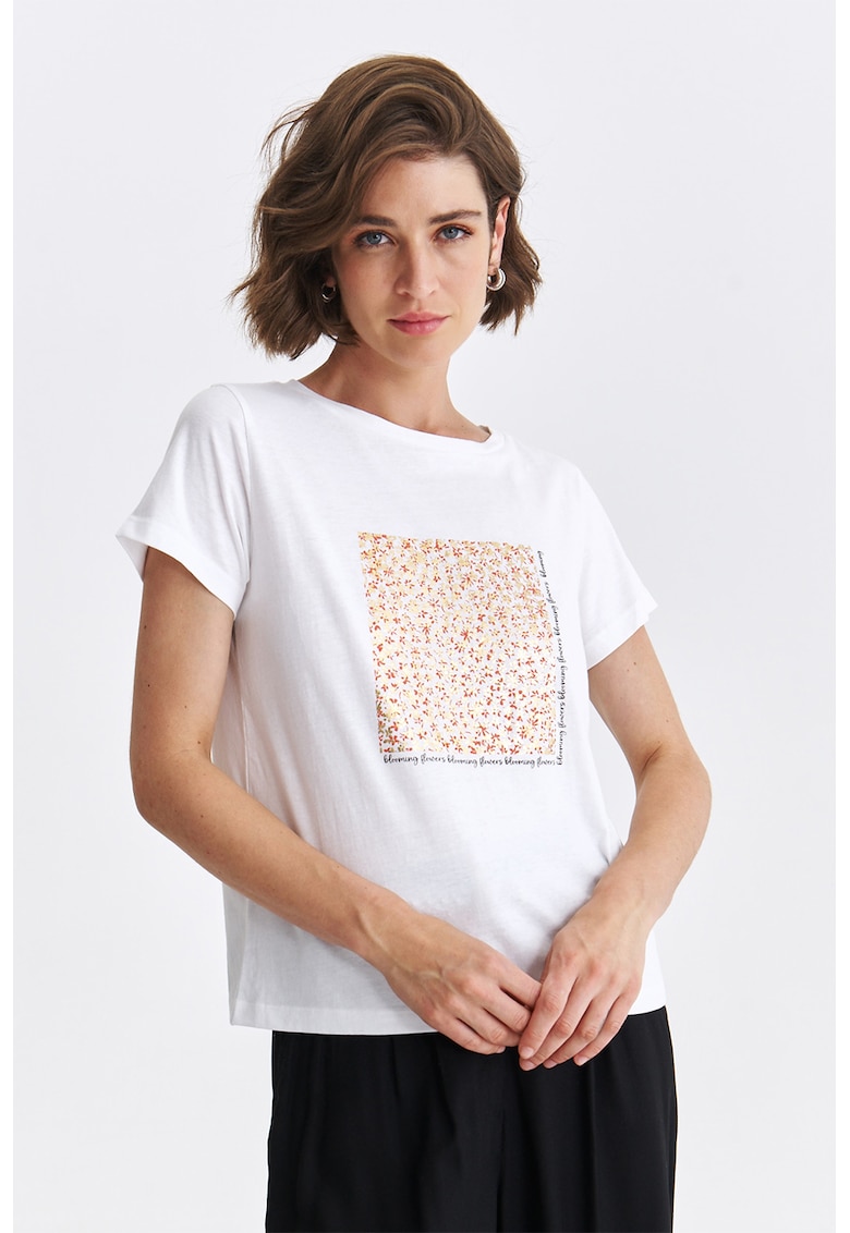 Tricou cu imprimeu floral si text