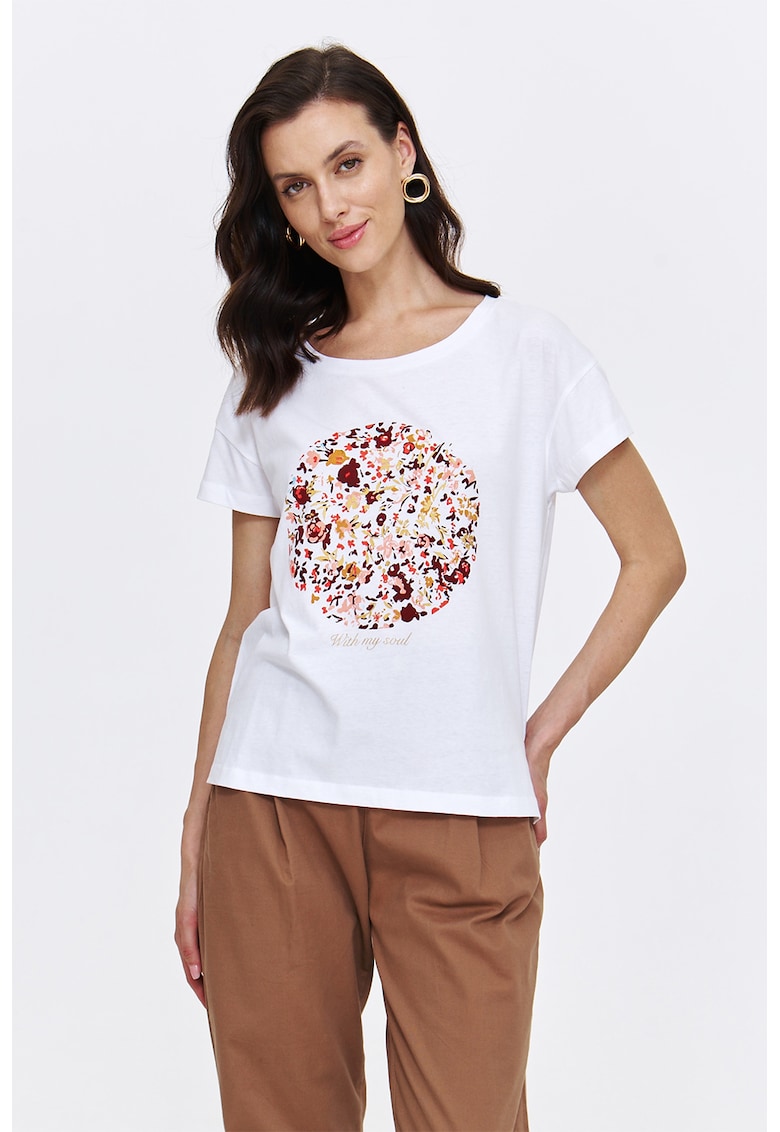 Tricou cu decolteu la baza gatului si imprimeu floral