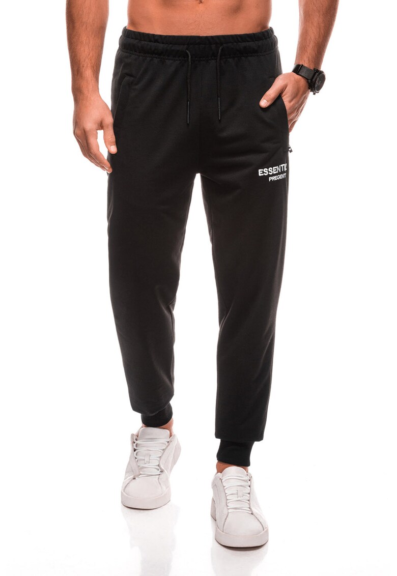 Pantaloni de trening cu buzunare cu fermoar - Negru