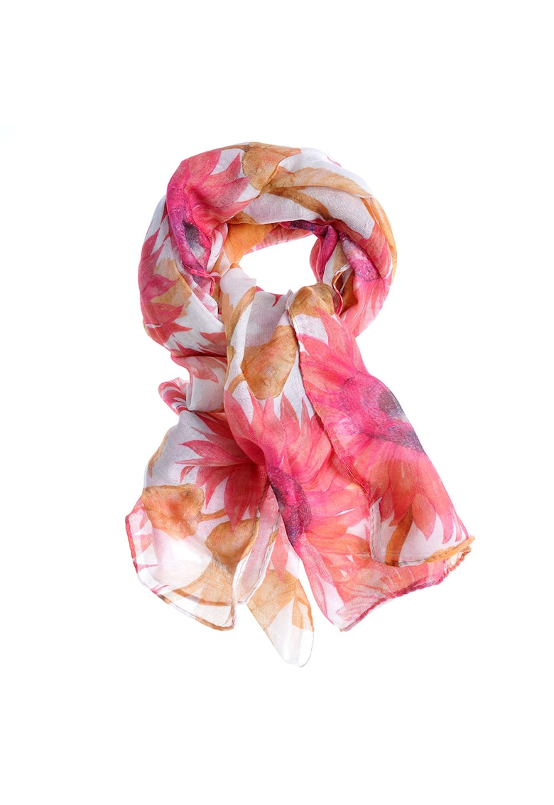 Esarfa rosie din vascoza cu imprimeu floarea soarelui