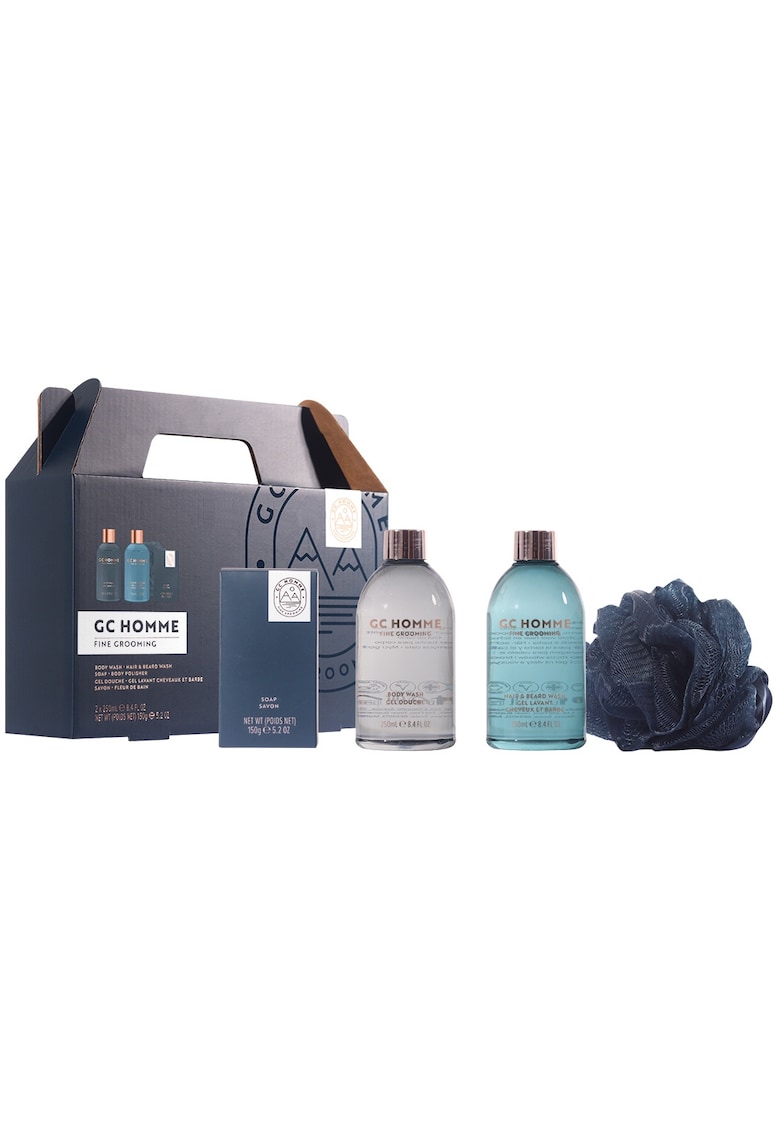 Set Cadou Full Body Cleanse - GC Homme Fine Grooming - Gel de Dus - Spuma de Baie pentru Relaxarea Muschilor - Sapun - Burete Exfoliant Corp - 4 articole