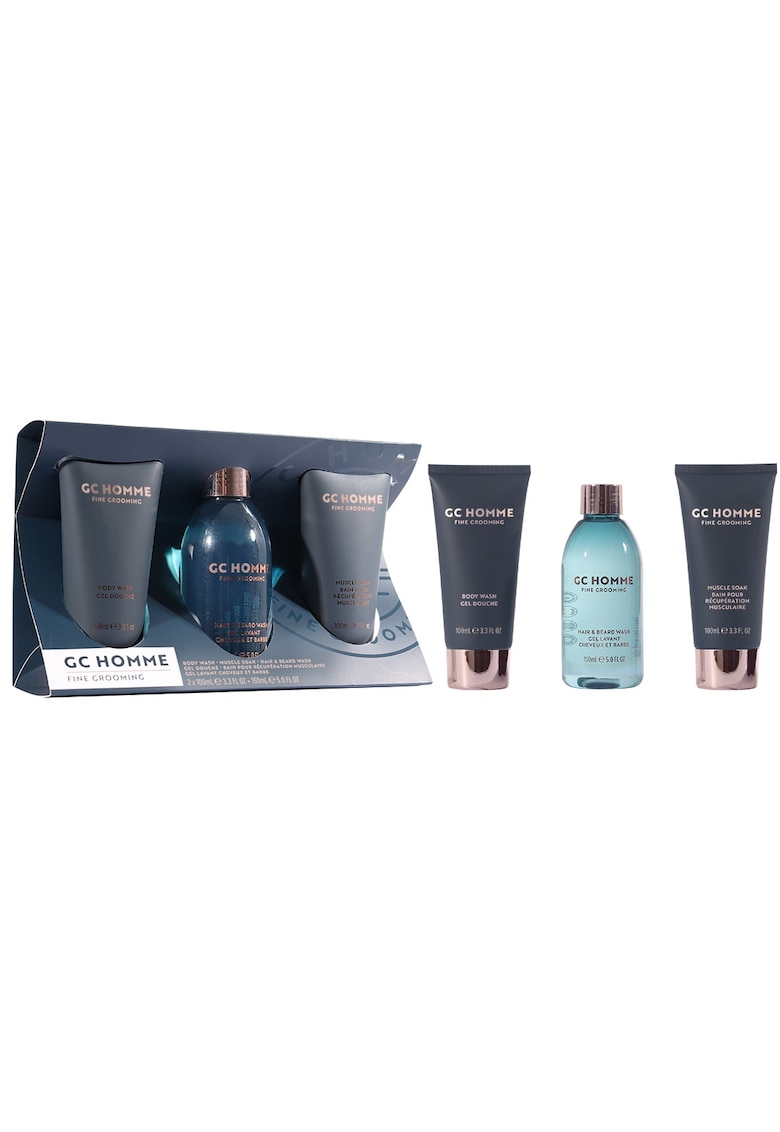 Set Cadou Daily Essentials - GC Homme Fine Grooming - Gel de Dus - Sampon pentru Par si Barba - Spuma de Baie pentru Relaxarea Muschilor - 3 articole