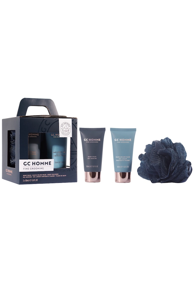 Set Cadou Relax & Refresh - GC Homme Fine Grooming - Gel de Dus - Sampon pentru Par si Barba - Burete Exfoliant Corp - 3 articole