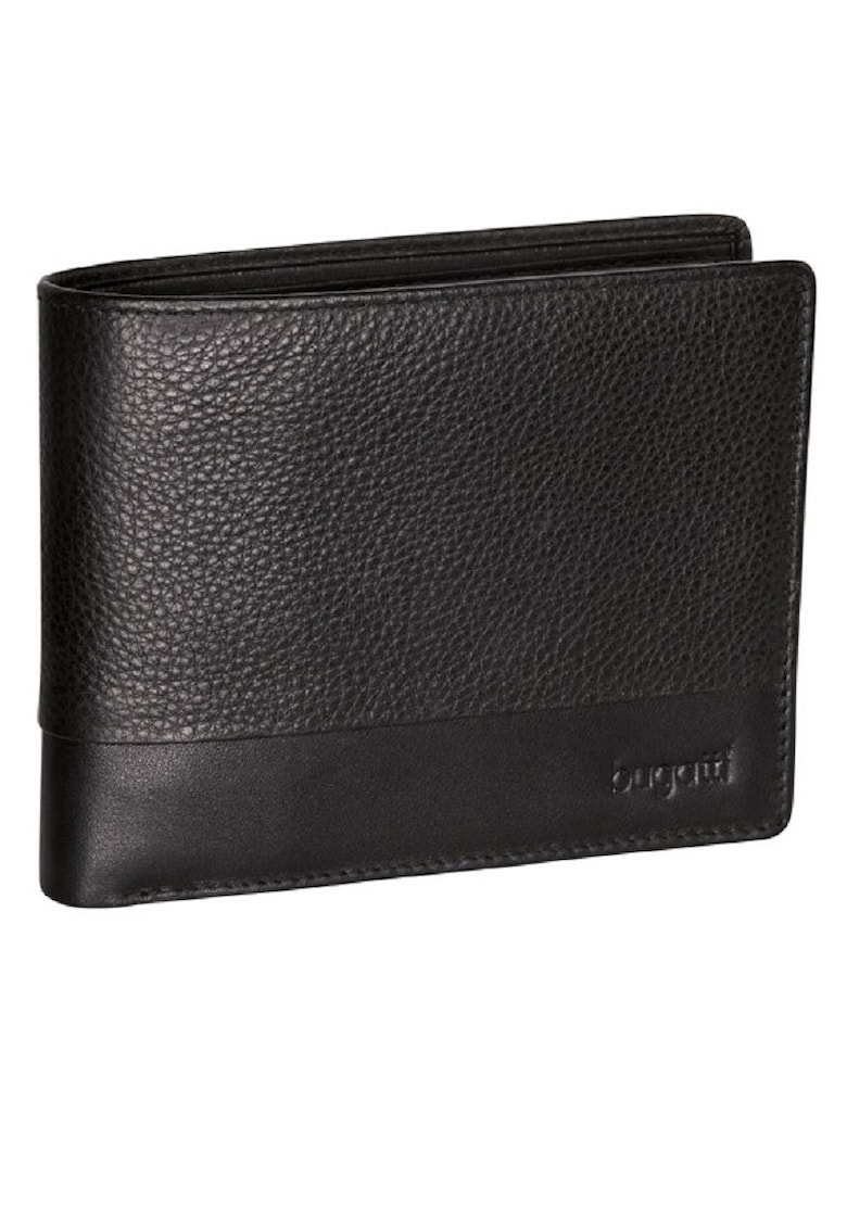 Portofel pentru barbati Atlanta - Din piele naturala nappa si poliester - 12 x 9 -5 cm - Negru