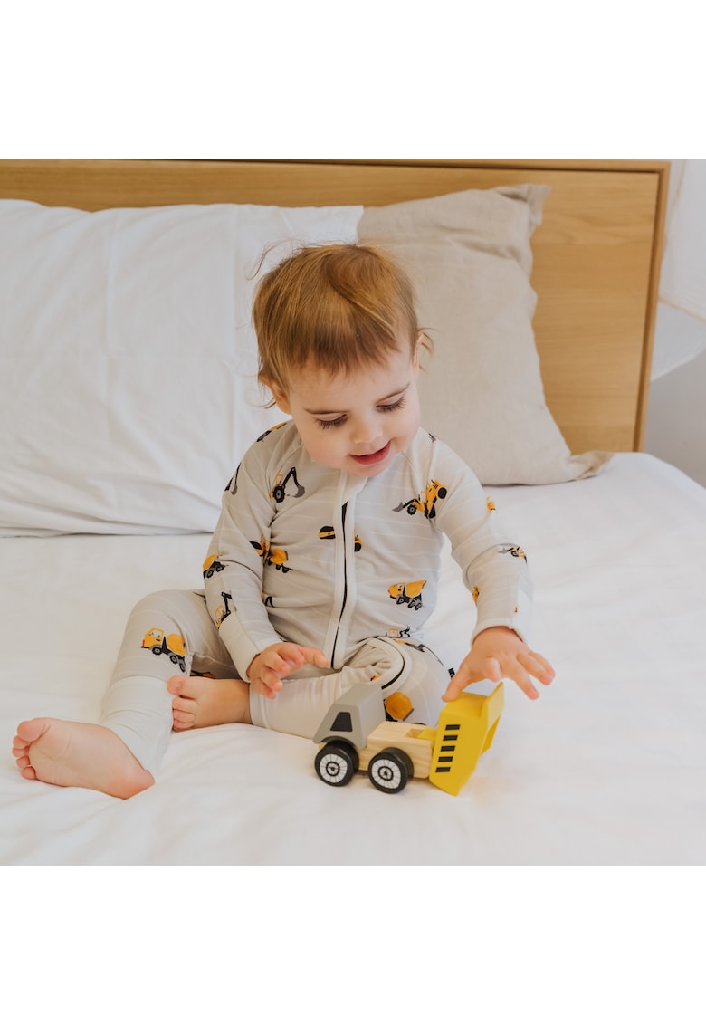 Pijamale lungi din bambus cu fermoar reversibil -  - Construction - Gri - pentru baieti