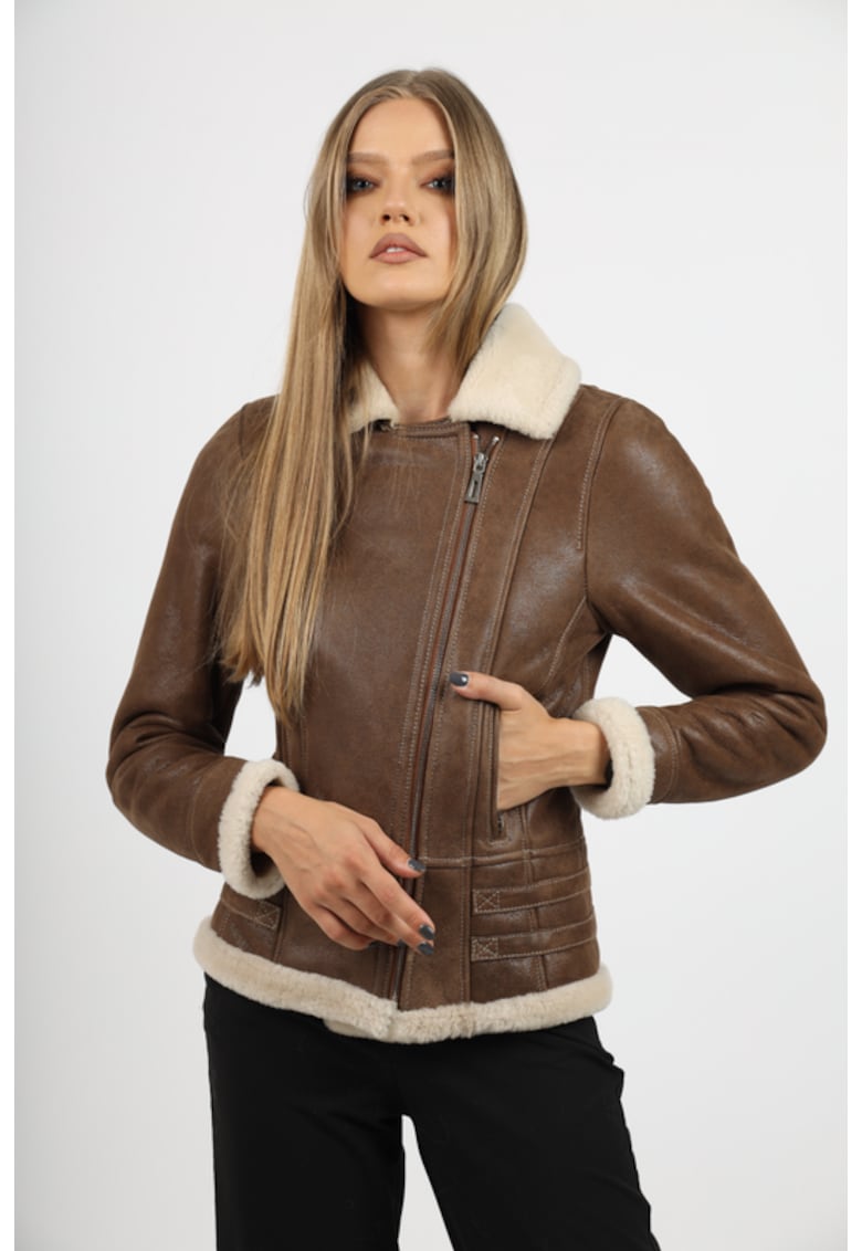 Geaca de Dama din Blana de Miel - Model Cezara - Maro